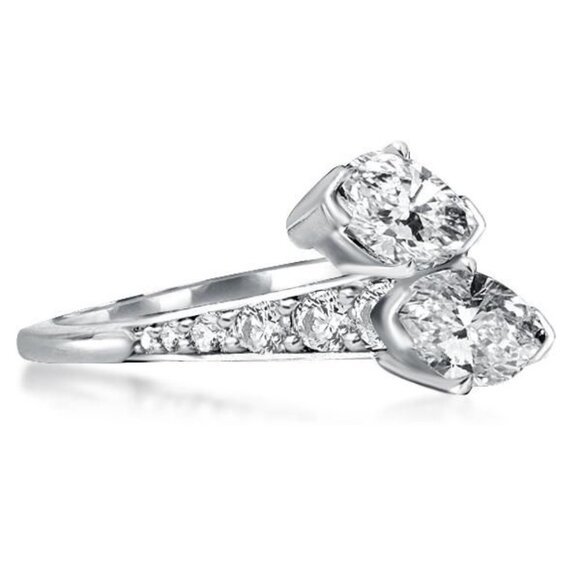 🌸Beautiful Twisted Double Marquis Pure CZ Silver Trendy Fashion Ring, K912 - Picture 4 of 11